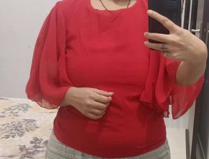 Red Flowy Sleeve Top