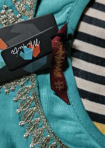 Aqua blue embroidery kurti plazo &amp; dupatta set 🩵