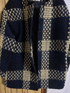 Navy Golden Black Beige Grid Pattern jacket