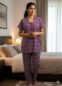 New Unused Purple Printed Night Suit