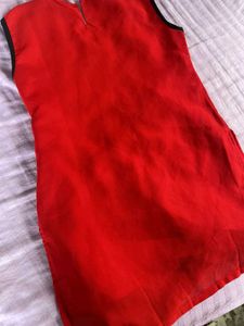Red Kurta with Floral Embroidery