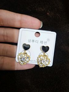 Heart Drop Earrings with Rhinestones