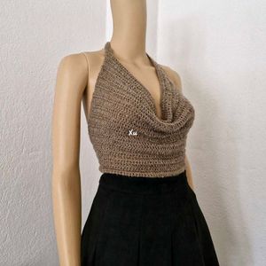 Crochet Cowl Neck Halter Top (Backless)
