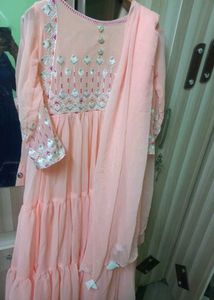 Peach Embroidered Dress Pakistani Gown With Dupatt