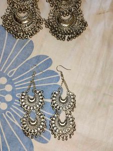 Silver Crescent Jhumka Earrings