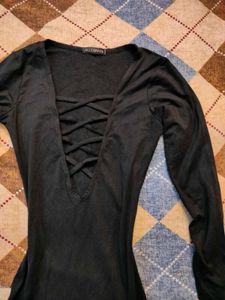 Black Mini Dress with Lace-Up Detail