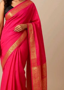 Pink Silk Saree with Gold Border