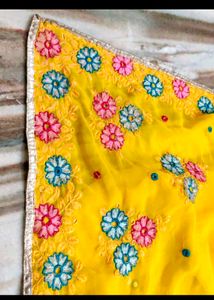 Yellow Floral Embroidered Saree