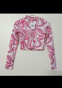 Pink Abstract Marble Printed Crop Top