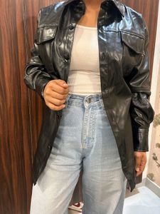 Faux Leather Button-Down Shirt