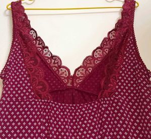SALE - Jasper Conran Maroon Lace Trim Night Slip