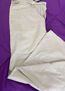 beige wide length straight leg jeans