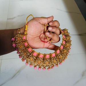 Pink Kundan Choker Necklace Set with Maang Tikka