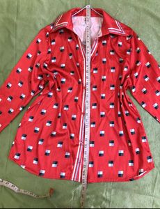 Red Square Print Shirt Satin