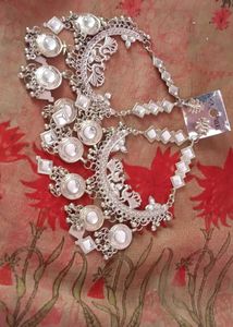Silver Mirror Work Traditional Earrings