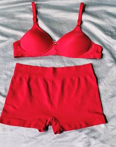Rose Red Padded Bra with Boyleg Panty