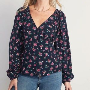OLD NAVY Wrap up top Blue Floral Print Long Sleeve