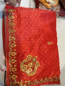 Red & Gold Embellished Saree