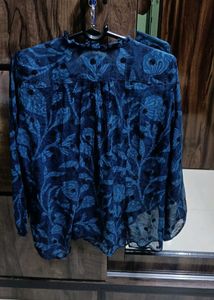 🌿✨ Elegant Blue Sheer Floral Top ✨🌿