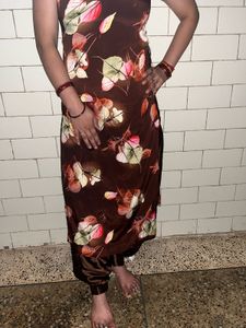 Brown Floral Print crepe Salwar Kameez Suit