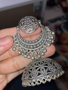 Beautiful Big Silver Oxidised Jhumkas/chandbalis