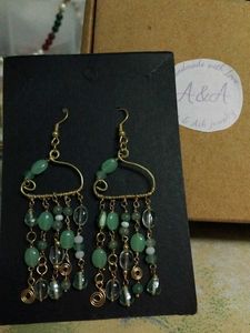 Green Beaded Dangle Earrings
