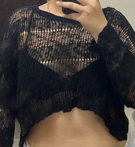 Black Sheer Knit Crop Top