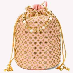 Silk Peach Embroidery Potli