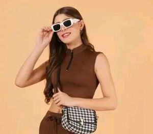 Brown Sleeveless Crop Polo Collar Top