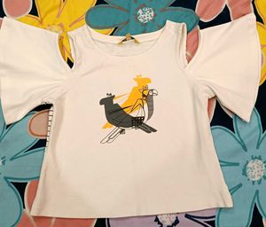 Graphic Print Cold Shoulder Tee