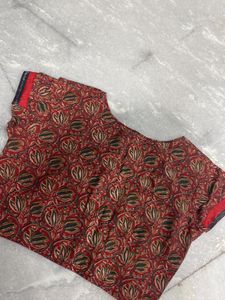 Lotus Pond Kalamkari Blouse With Front Opening And Astar