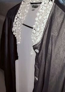 Black Sheer Crochet Collar Duster🪄👗
