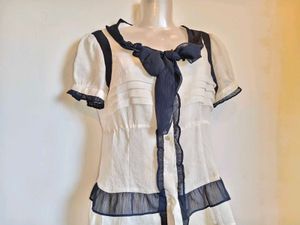 Elegant White &amp; Navy Blouse