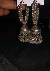 Silver Jhumka Hoop Earrings