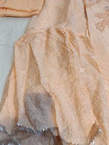 Peach Embroidered Sharara Party Wear Dress