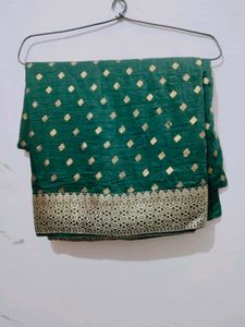 Green Saree with Gold Accents