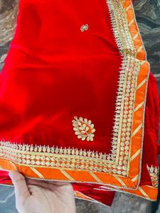 Heavy Gotta Work Red Saree (no Blouse)