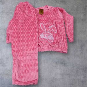 Pink Fuzzy Bunny Pajama Set