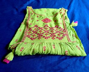 Yellowish Green Embroidered Tassel Dress