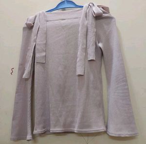 Ribbed Tie Shoulder Top