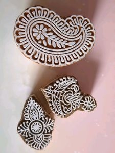 Handmade Wooden Textile Stamp Blocks (Set of 3)