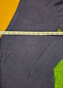 Imported Navy Cardigan with Striped Shoulders