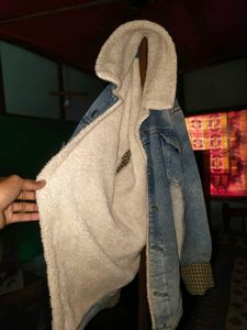 Denim Jacket with Shearling Collar