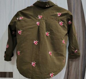 Olive Green Floral Button Down