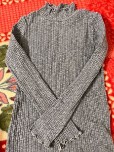 Gray Ribbed Knit Top