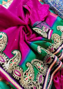 New Green &amp; Purple Embroidered Saree Blouse