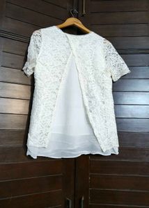 Women White Lace Round Neck Casual Top