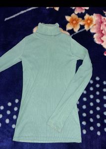 Mint Green And Black Turtleneck Top