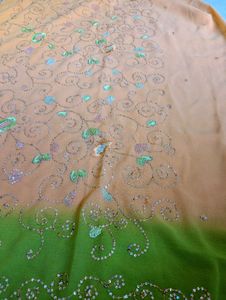 Coral And Light Green Designer Saree