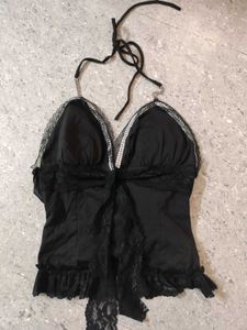 Rhinestone detail halter neck backless corset Top